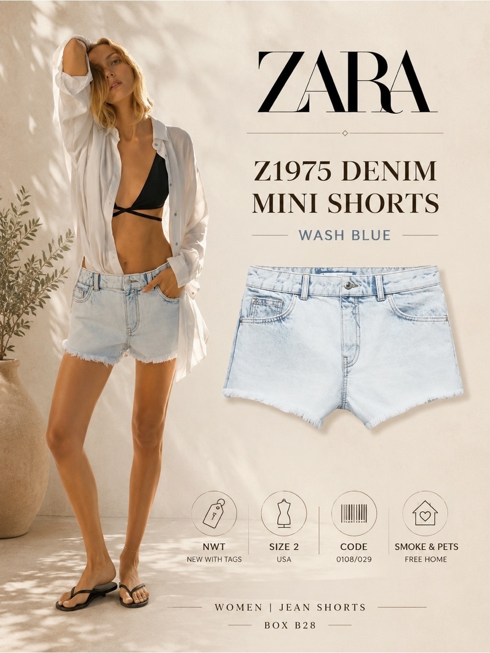 ZARA Z1975 Wash Blue Denim Mini Shorts NWT Size 2